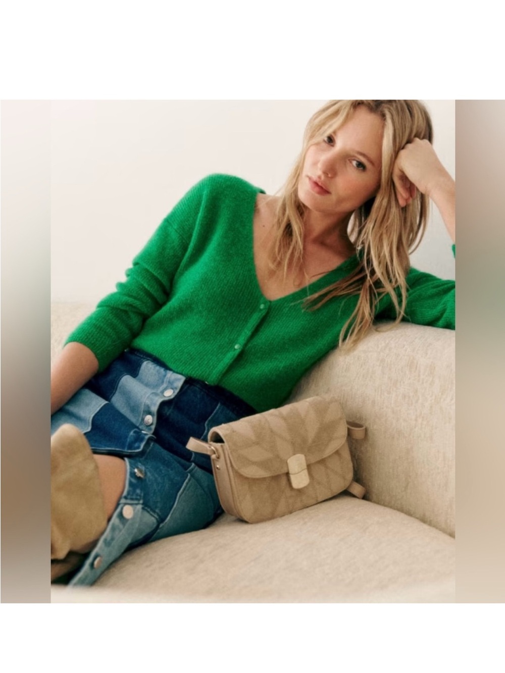 Sezane Barry Cardigan Emerald Green V-Neck Button